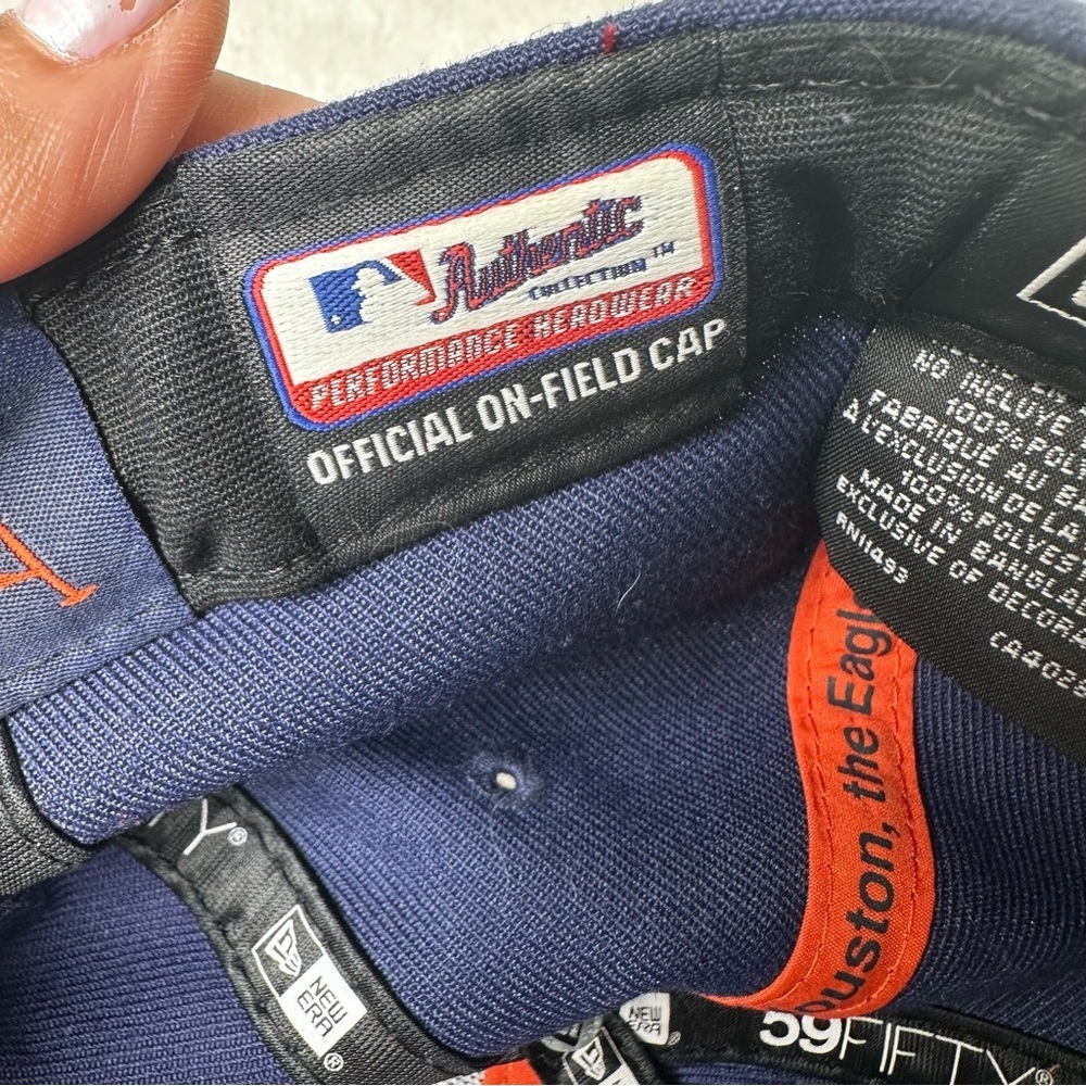 New Era Navy Blue Hat with White and Orange Logo Fitted 7.5 - Picture 8 of 12
